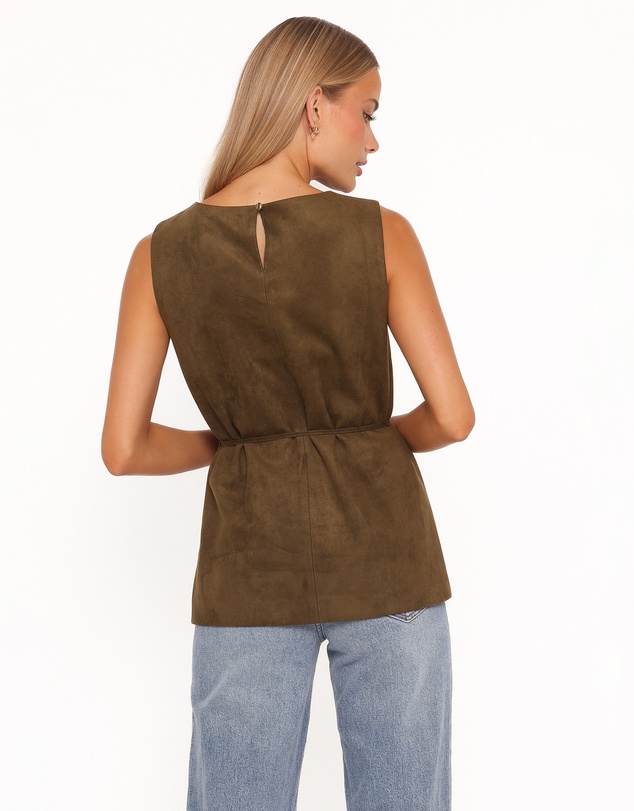 Petal & Pup - Caleb Faux Suede Tunic Top - Khaki