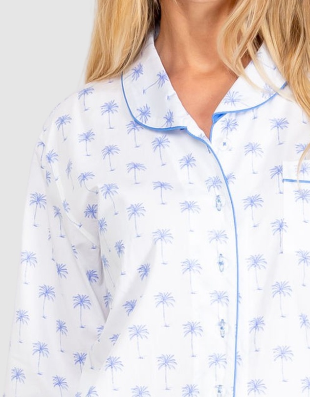 Sant And Abel - Women's Blue Palm Tree Long Sleeve Pajama Set