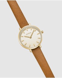 Breda - Beverly Gold and Brown Leather Band Watch, 25MM