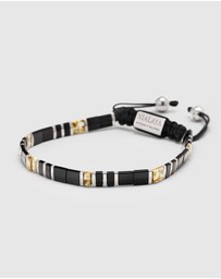 Nialaya Jewellery - Men's Bracelet with Black, White Marbled And Silver Miyuki Tila Beads