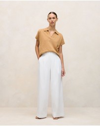 Trenery - Linen Cotton Relaxed Knit Polo in Sahara Tan