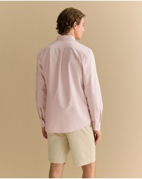 Trenery - Regular Fit Yarn Dyed Cotton Monogram Oxford Shirt in Ash Pink