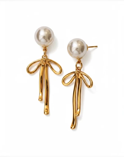 Mossée - Colette Pearl Bow Drop Earrings