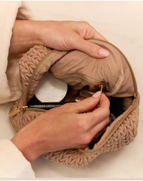 Sky Gazer - Luxe Quilted Make-Up & Toiletry Bag Set (Dark Beige)