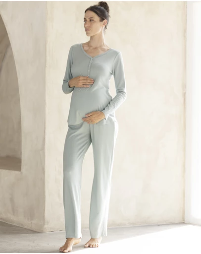 Angel Maternity - Amira 2-piece Maternity Sleepwear/Loungewear Set in Sea Mist