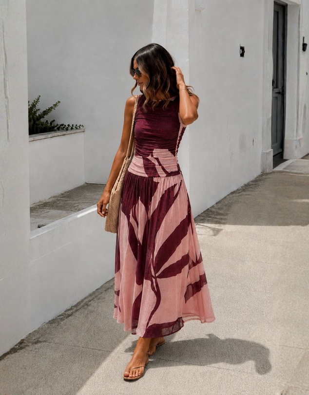 Esther & Co - Balayage Dress - Wine Floral