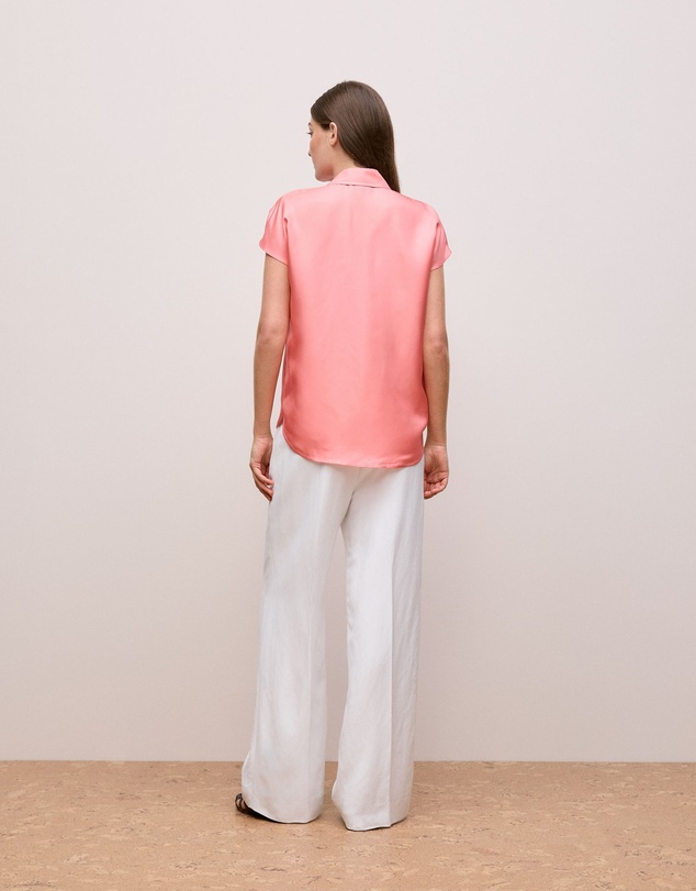 Trenery - Silk Twill Cap Sleeve Shirt in Pink Peony