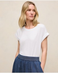 Trenery - Cotton Cuff Sleeve T-shirt in White