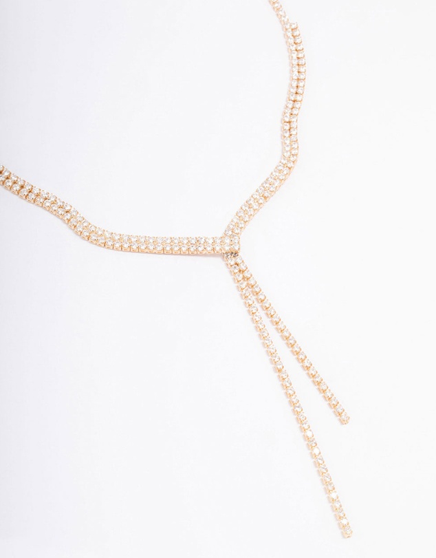 Lovisa - Gold Fine Ribbon Cubic Zirconia Lariat Necklace