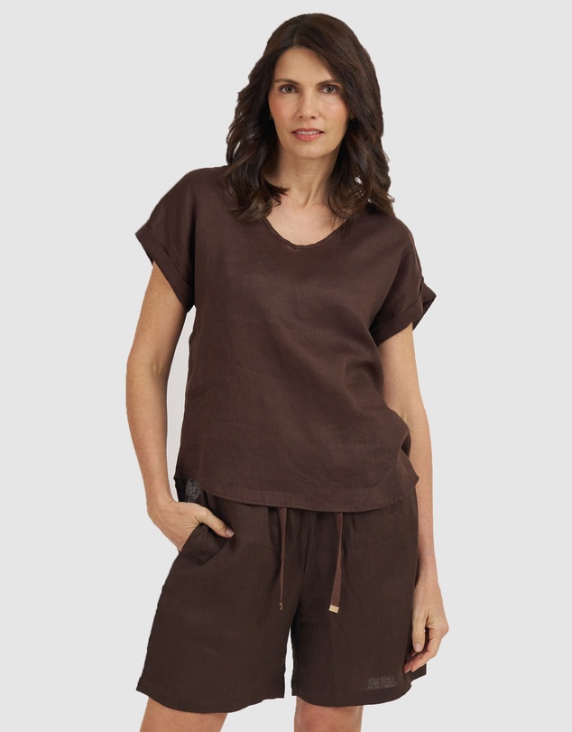 CAMIXA - Martina Linen V-Neck T-shirt