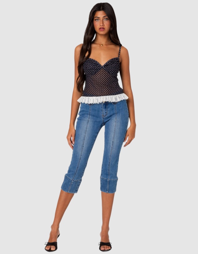 EDIKTED - Polka Dot Cupped Mesh Top