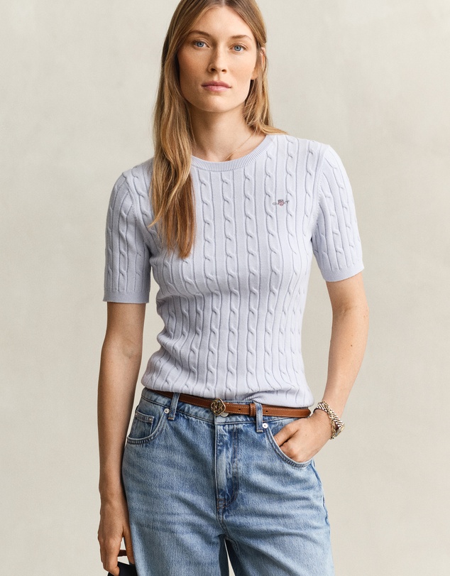 Gant - Stretch Cotton Cable Short Sleeve Knit
