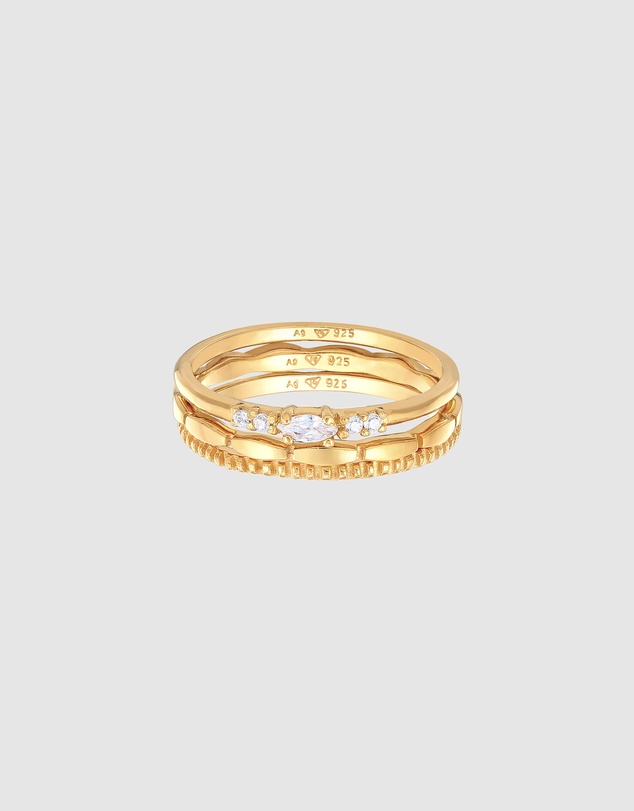 Elli Jewelry - Zirconia Stacking Ring Set in Gold-Plated 925 Silver