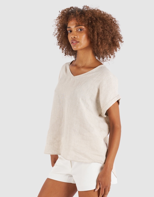 CAMIXA - Martina Linen V-Neck T-shirt