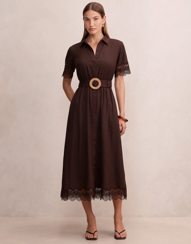 Forever New - Eliana Lace Trim Linen Midi Dress