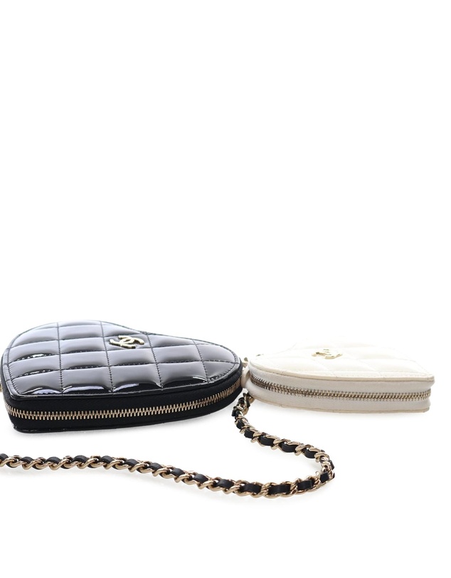 Pre-Loved by Azura Reborn - Pre-Loved Quilted Patent Duo Heart Clutch with Chain