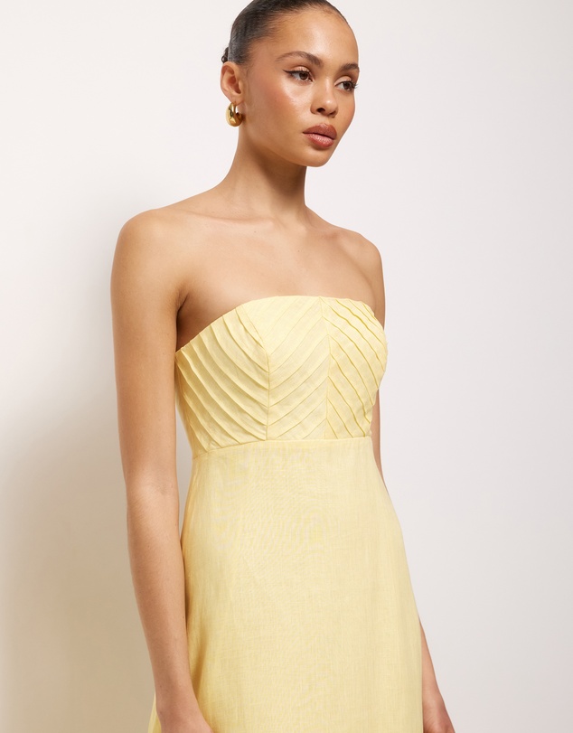 AERE - Maris Pintuck Strapless Linen Midi Dress