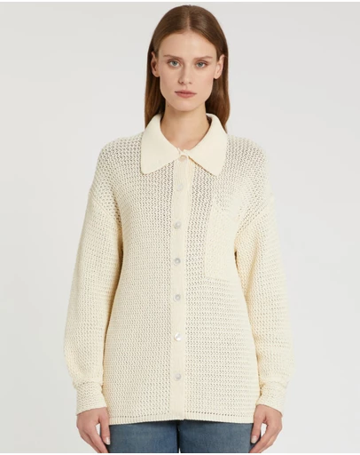 Marella - Cream Knit Collar Cardigan