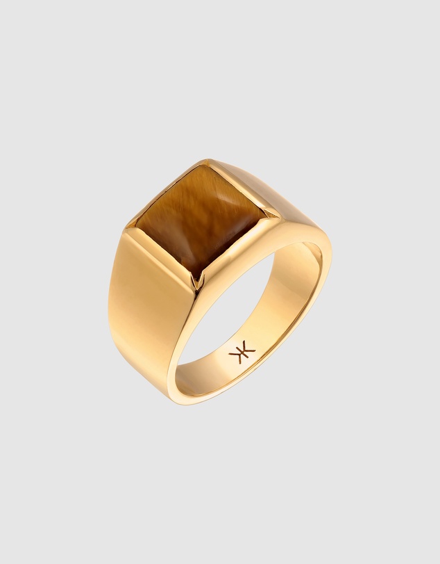 Kuzzoi - ICONIC EXCLUSIVE - Tiger's Eye Signet Ring with in Gold-Plated 925 Sterling Silver