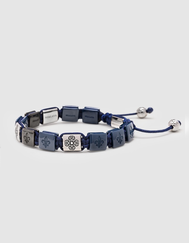 Nialaya Jewellery - Men's Ceramic Flatbead Bracelet in Blue and Silver