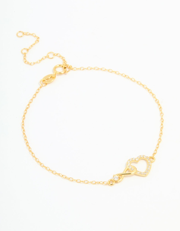 Lovisa - Gold Plated Sterling Silver Cubic Zirconia Infinity & Heart Bracelet