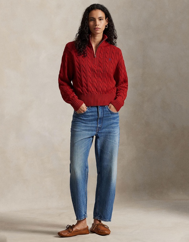 Polo Ralph Lauren - Cable-Knit Cotton Quarter-Zip Sweater - The ICONIC Exclusive