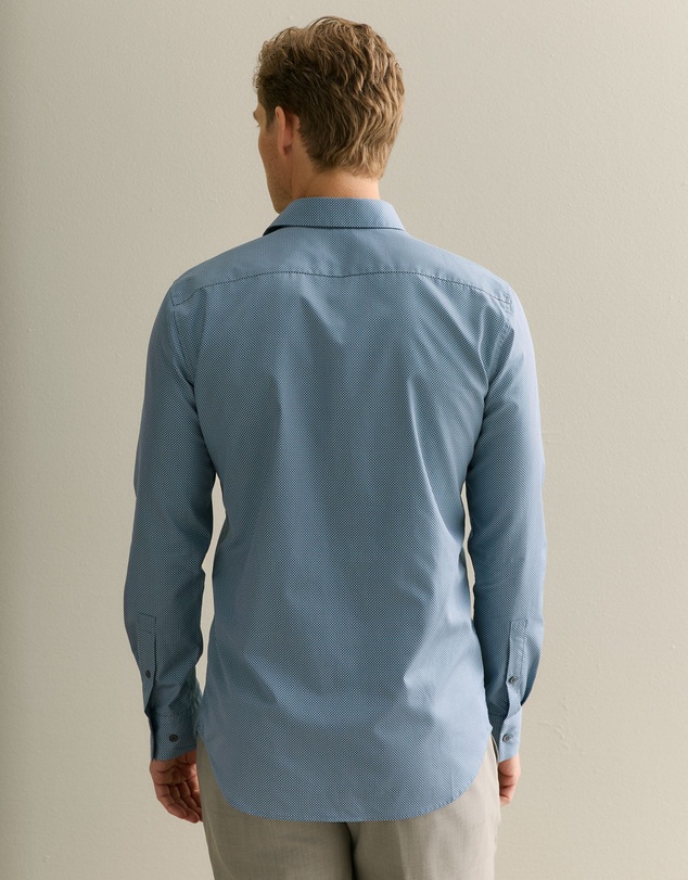 Trenery - Tailored Fit Cotton Poplin Micro Spot Shirt in Petrol Blue