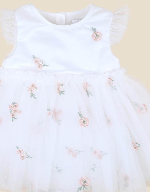 Bebe by Minihaha - Floral Embroidered Tulle Overlay Dress - Babies