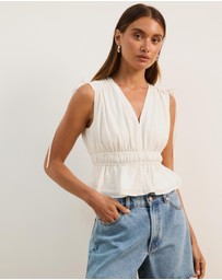Atmos&Here - Ray Linen Blend Sleeveless Gathered Top