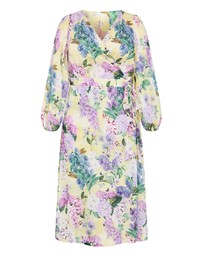 City Chic - Plus size Anastasia Hydrangea Print Wrap Maxi Dress - lemon