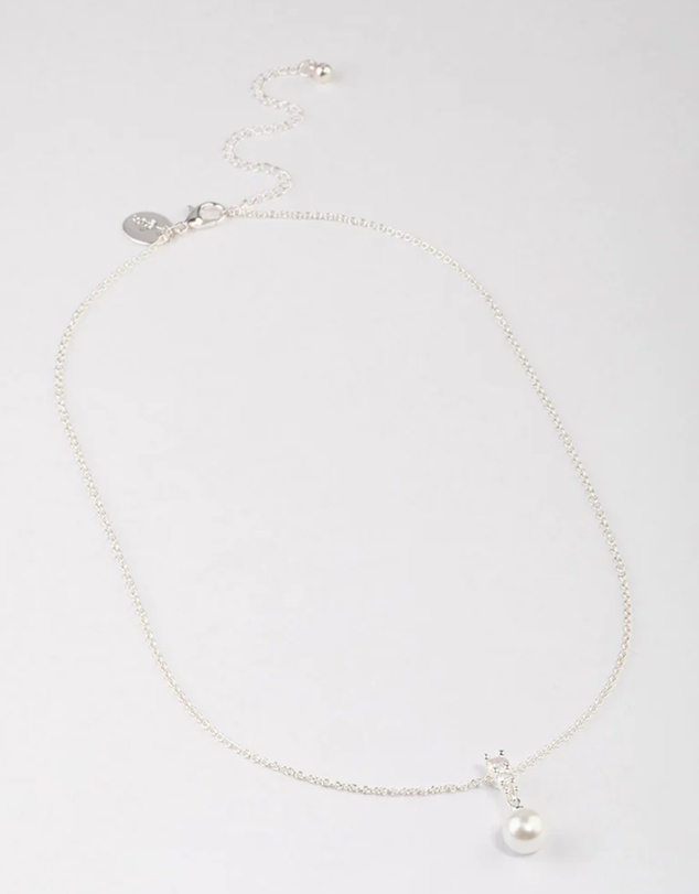 Lovisa - Silver Plated Cubic Zirconia Freshwater Pearl Pendant Necklace