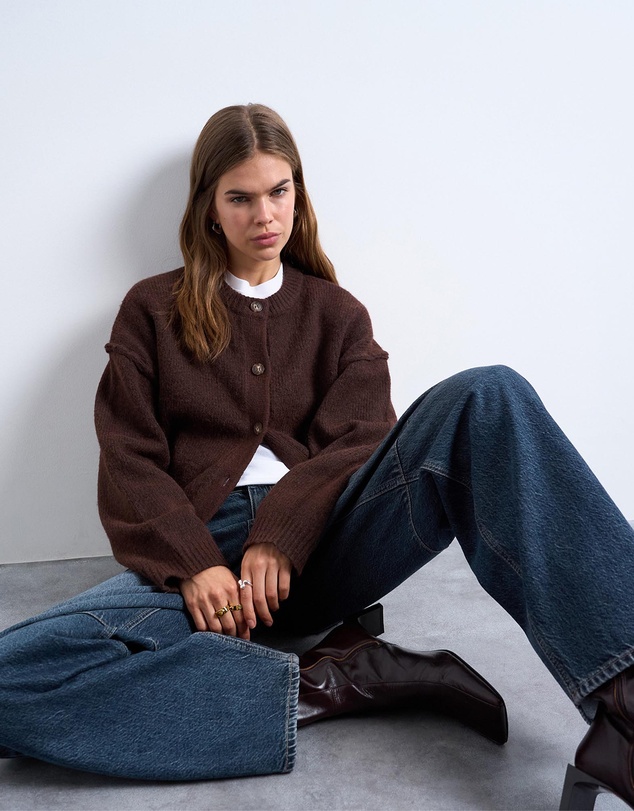 TOPSHOP - Knitted Exposed Seam Relaxed Cardigan