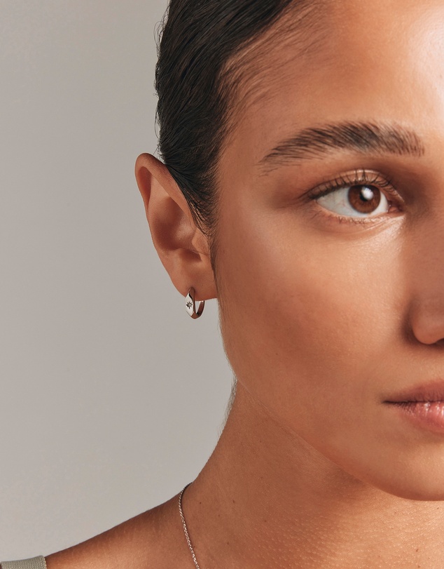 Michael Hill - Diamond Star Accent Signet Huggie Hoop Earrings in Sterling Silver