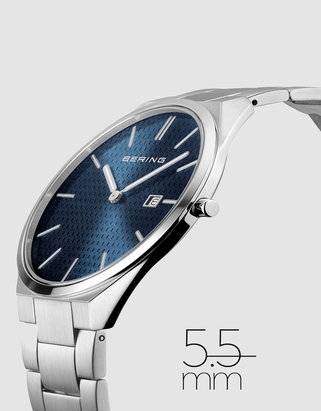 Bering - Bering Ultra Slim 40mm Blue Dial Polished Silver Strap Watch