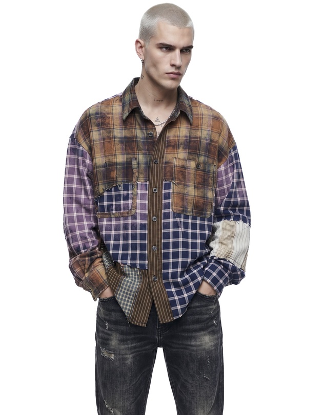 THE TALES - Reworked and Destroyed Mixed Check Shirt