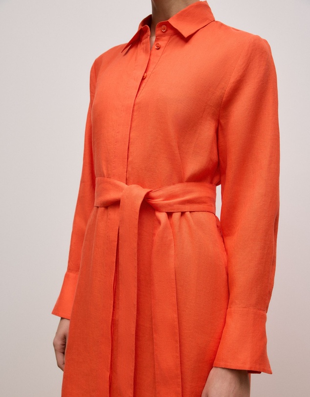 Trenery - Delave Linen Long Sleeve Shirt Dress in Fiesta Red