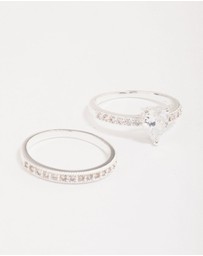Lovisa - Silver Plated Cubic Zirconia Teardrop Stone Ring Pack