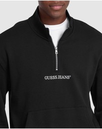 GUESS Jeans - GUESS JEANS Half Zip Regular Embroidered Sweatshirt