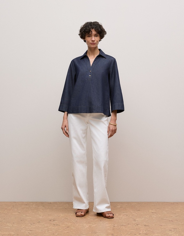 Trenery - Denim Popover Shirt in Indigo Rinse