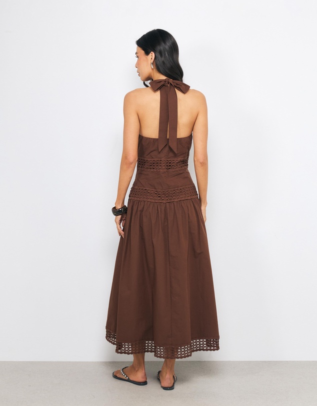 AERE - Evi Crochet Panel Halter Midi Dress