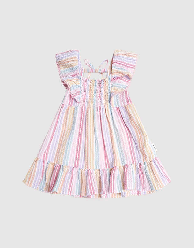 Huxbaby - Rainbow Stripe Shirred Frill Dress - Babies-Teens