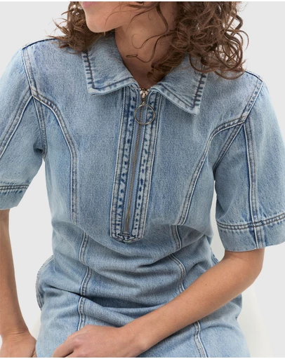 Seed Heritage - Denim Zip Mini Shirt Dress