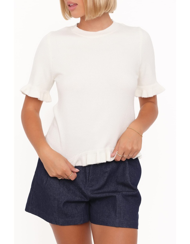 Petal & Pup - Emilie Short Sleeve Ruffle Crew Sweater - Cream