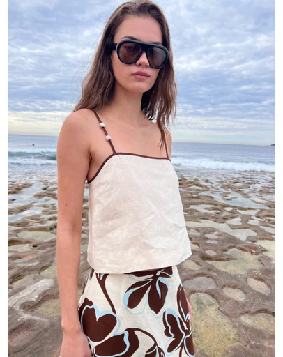 AERE - Nela Bead Linen Crop Top