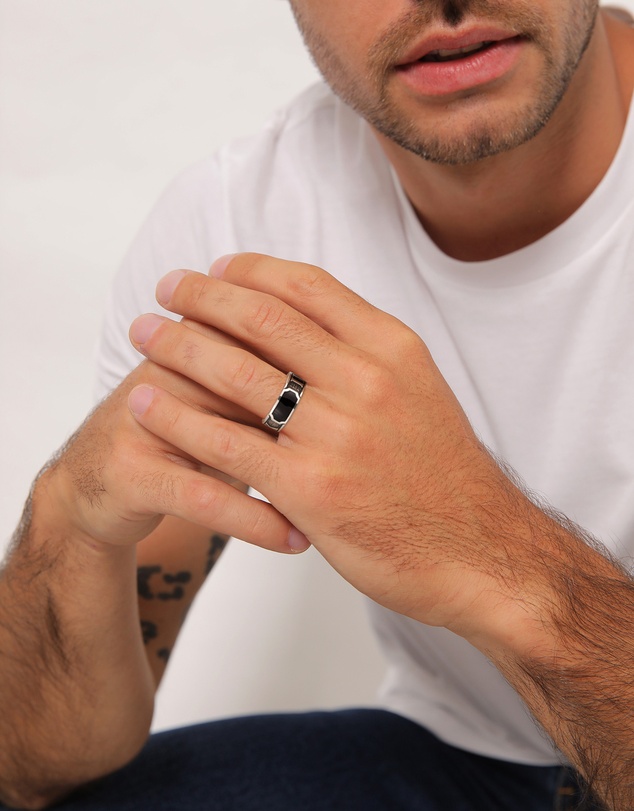 Kuzzoi - ICONIC EXCLUSIVE - Ring Signet Roman Numerals Enamel in 925 Sterling Silver