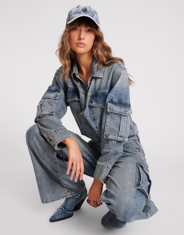 ONE TEASPOON - Blue Blossom Cargo Trucker Overall
