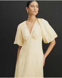 AERE - Imogen Linen Puff Sleeve Midi Dress