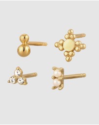 Elli Jewelry - Earrings Set Women Stud Snowflake Pearl 925 Sterling Silver Gold Plated