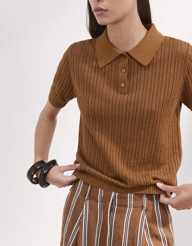 M.N.G - Openwork Knitted Polo-Neck Sweater