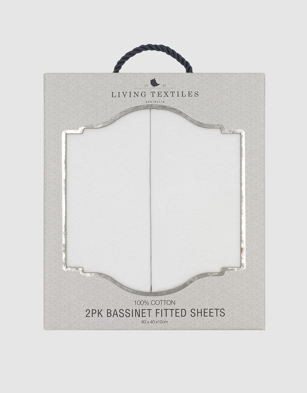 Living Textiles - 2 Pack Jersey Bassinet Fitted Sheet - White